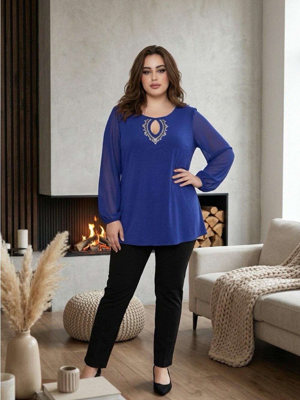 Roaman's Royal Purple Embellished Keyhole Tunic